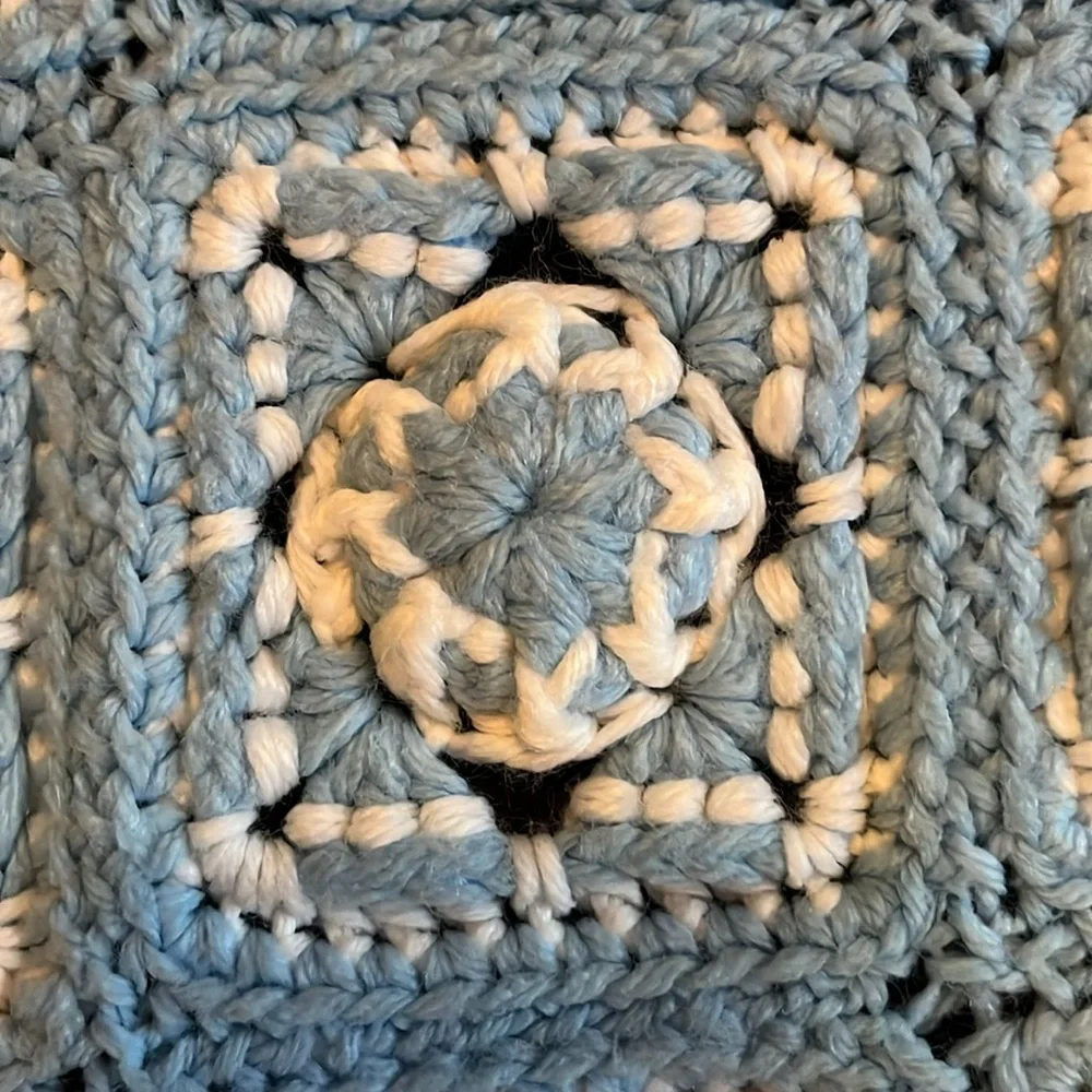 Hand Crochet Baby Blanket Blue White Nursery, Dolls